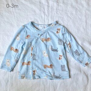 💙2/$25 Angel Dear 0-3 Months Baby Infant Blue Dog Kimono Long Sleeve Top